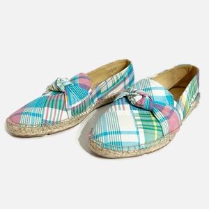 Talbots Plaid Slip On Espadrille Jute Trimmed Outsole Twisted Knot Toe Accent